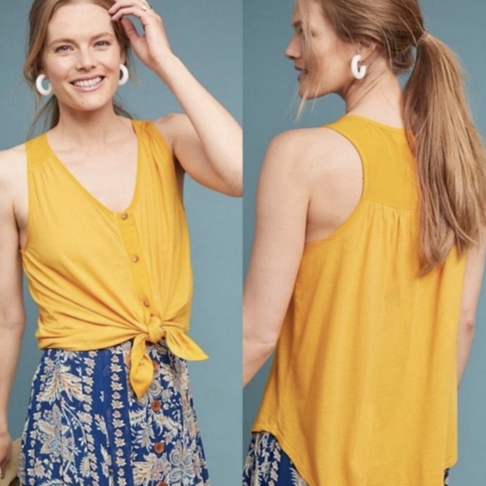 {t.la |Anthropologie} Yellow Button-Front Tank Top